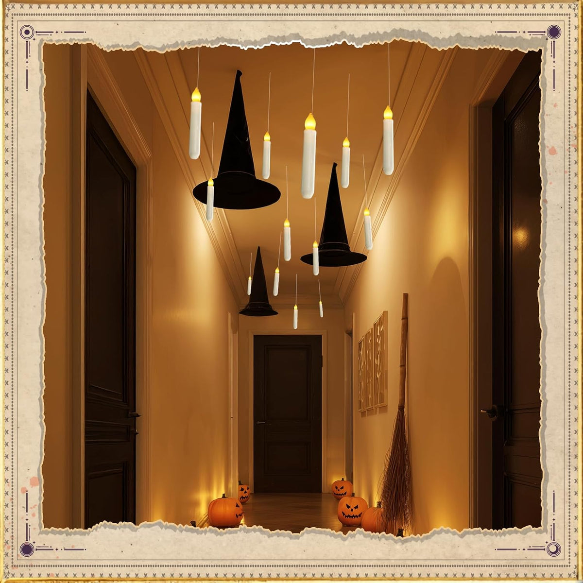 Homemory Floating Candle with Wand Remote, 12 Pcs Magical Candlesticks Witch Decors, Warm Yellow