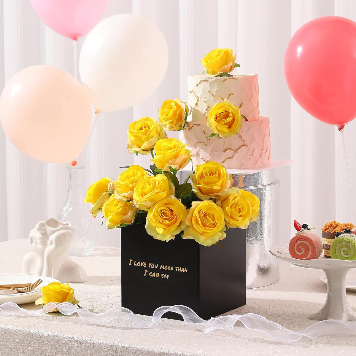 Tifuly Yellow Roses Artificial Flowers -12 pcs Realistic Single Long Stem Fake Silk Roses Bouquet