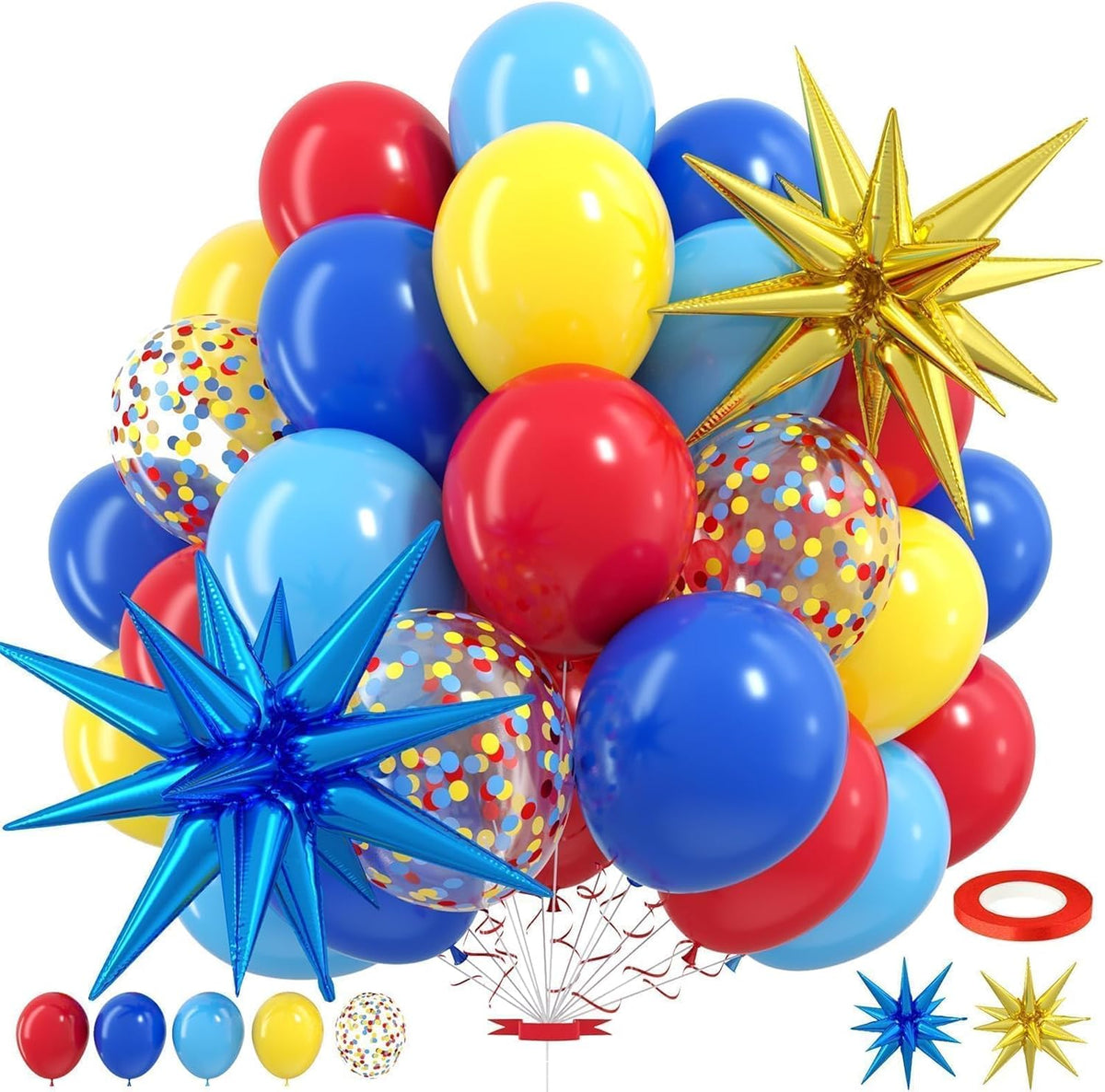 Red Blue Yellow Balloons,Carnival Birthday Party Balloons with Foil Star Balloon, for Boy Girls
