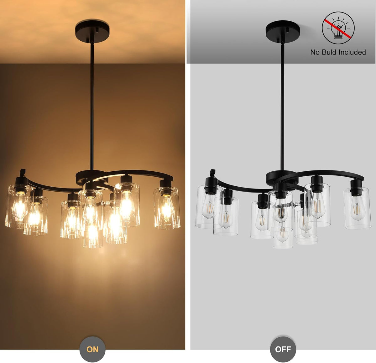 9-Light Black Modern Chandeliers for Dining Room, Adjustable Height Farmhouse Kitchen Island