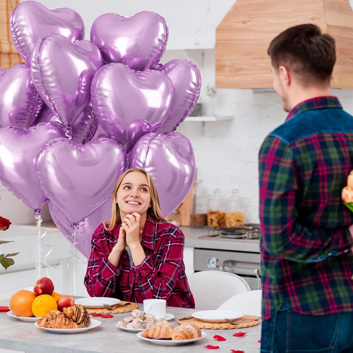Purple Foil Heart Balloons, 12Pcs Lavender Purple Heart Shape Mylar Balloons, 18 Inch Light Purple