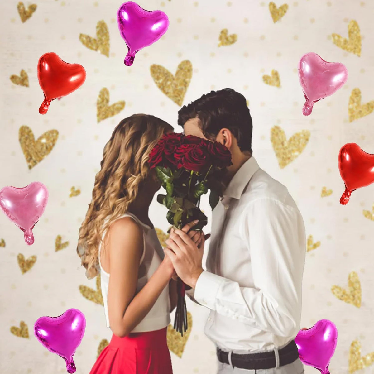 TONIFUL 30Pcs 10 Inch Heart Balloons Valentine’s Day Red Pink Hot Pink Heart Shape Foil Mylar