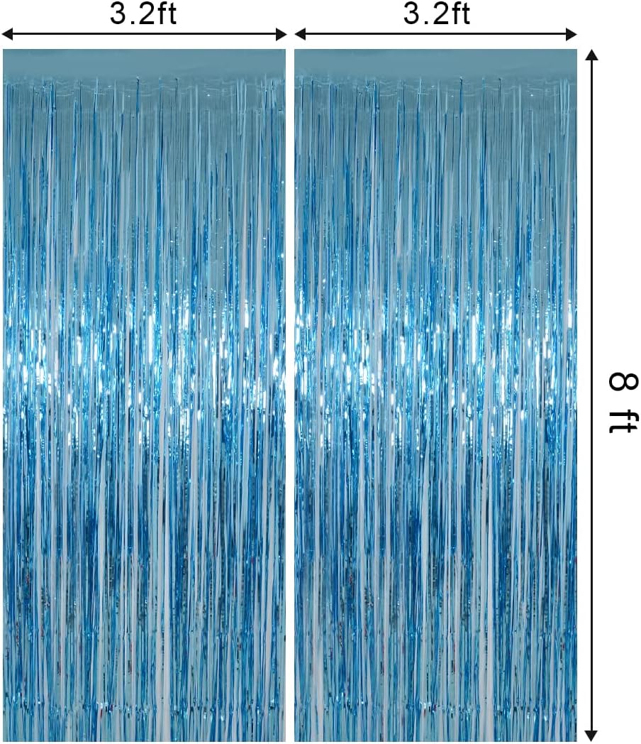 Light Blue Foil Fringe Curtains Party Decorations, Melsan 3.2 x 8 ft Foil Curtains Tinsel Backdrop