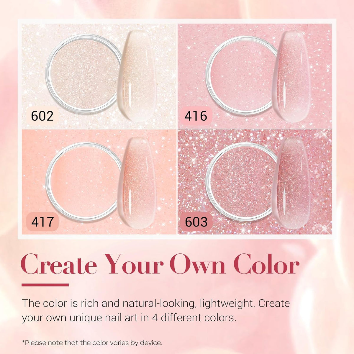 AZUREBEAUTY Jelly Dip Powder Nail Kit, Transparent Glitter Nude Pink Sheer Peach Neutral 4 Colors