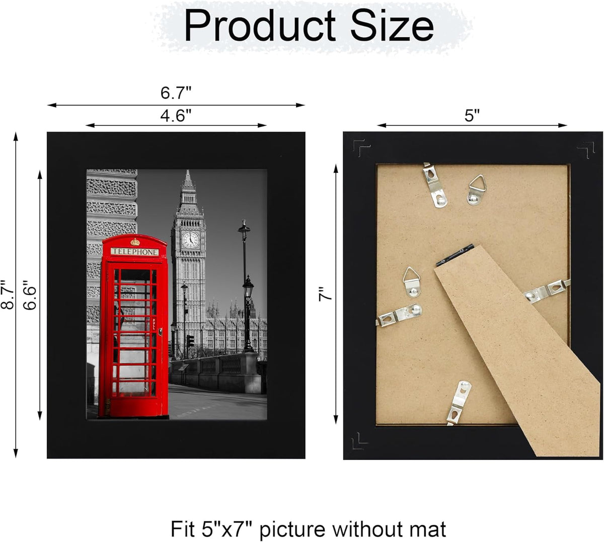 5x7 Picture Frame Set of 4, High Definition Glass Black Picture Frame, 5 x 7 Wood Rustic Photo