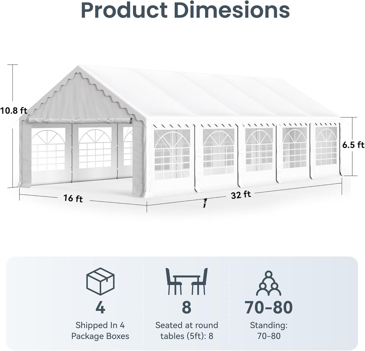 PHI VILLA 32'x16' Outdoor Heavy Duty Party Tent Large Commercial Canopy Wedding Event Shelter
