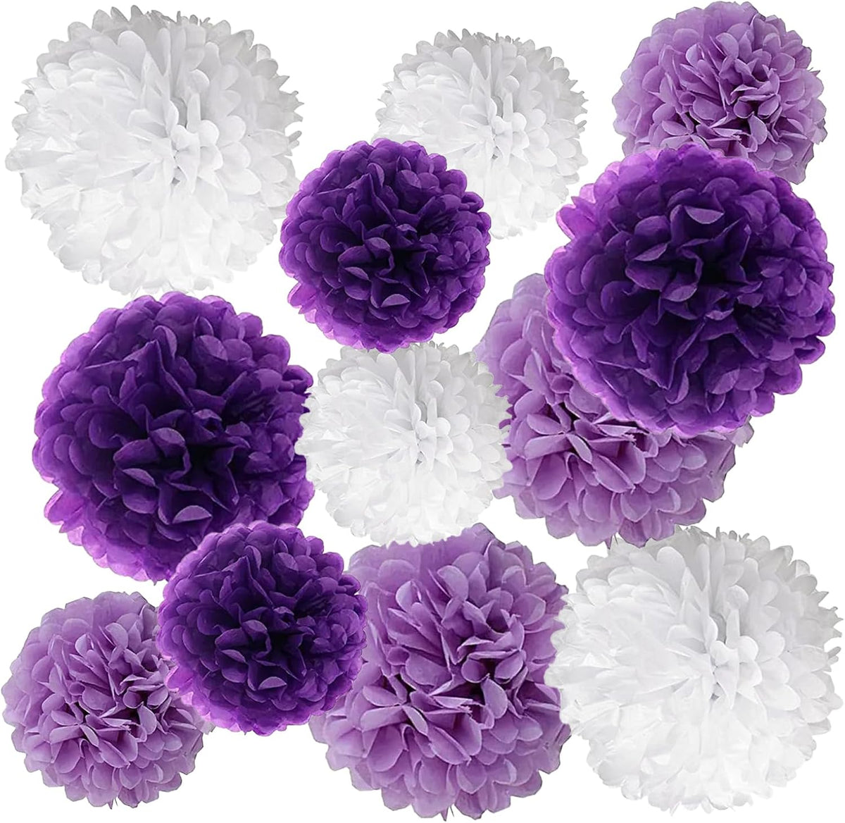 ZOOYOO Purple White Lavender Paper Pom Poms for Women Girl Birthday Party Anniversary Engagement
