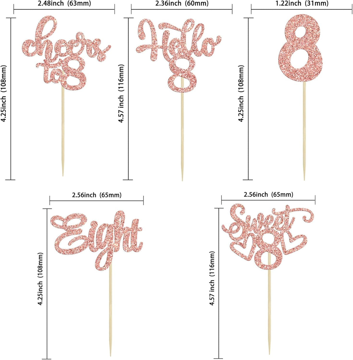 30Pcs 8th Birthday Cupcake Toppers Glitter Eight Hello 8 Cupcake Picks Cheers to 8 Years Old Cake