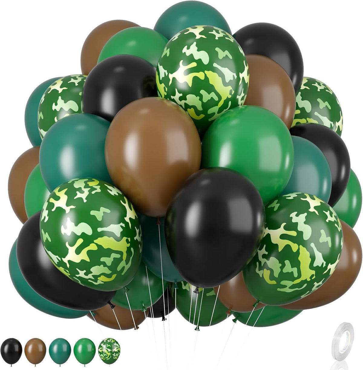 Green and Brown Balloons, 12inch Camouflage Balloon Camo Balloons Brown Dark Green Black Ballons