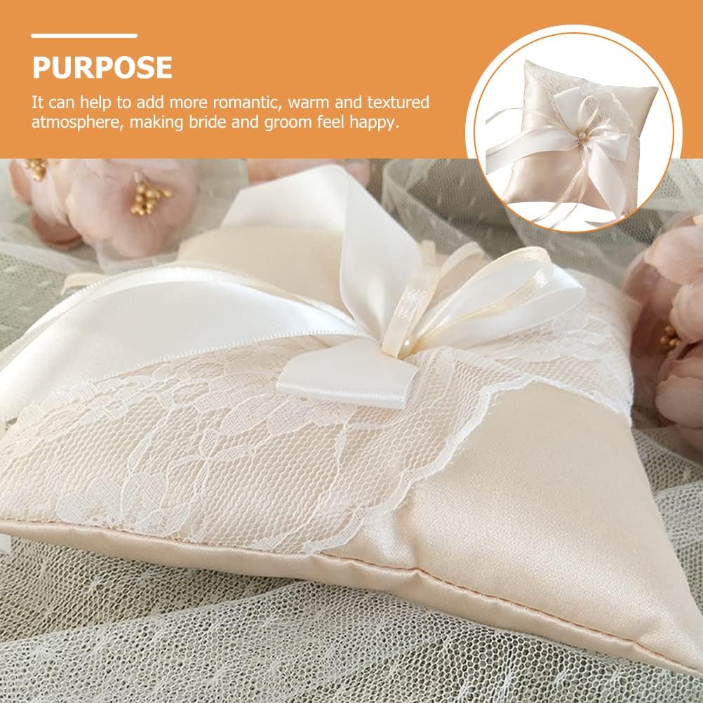 LUOZZY Wedding Ring Bearer Pillow Cushion with Pearls Decorations Wedding Ring Pillow Holder