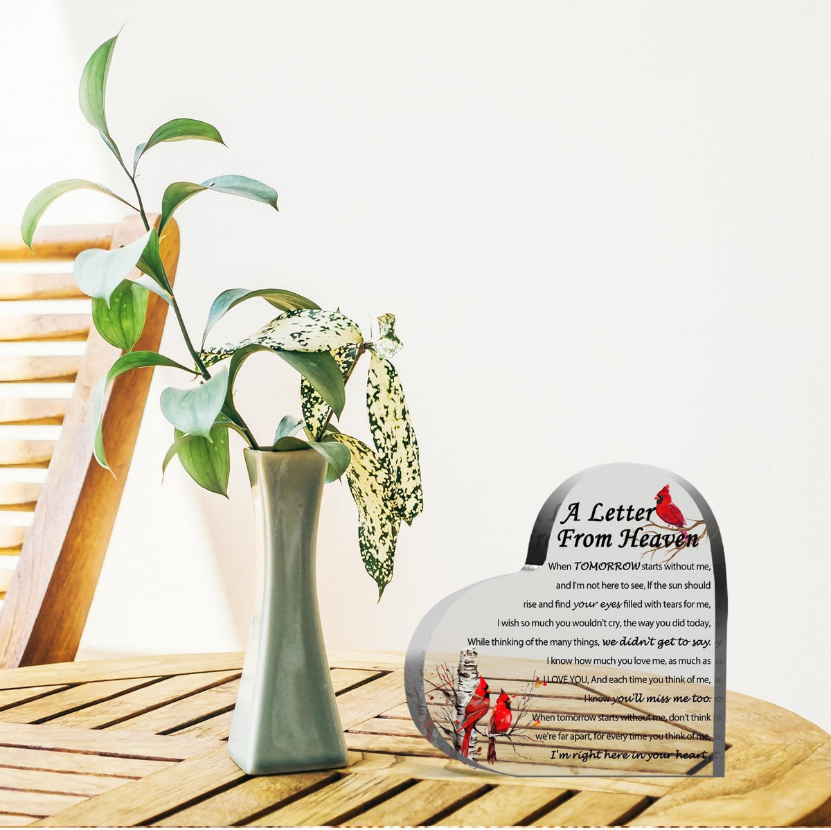 Sympathy Gifts, Red Cardinal Gifts - A Letter from Heaven - Crystal Acrylic Paperweight Remembrance