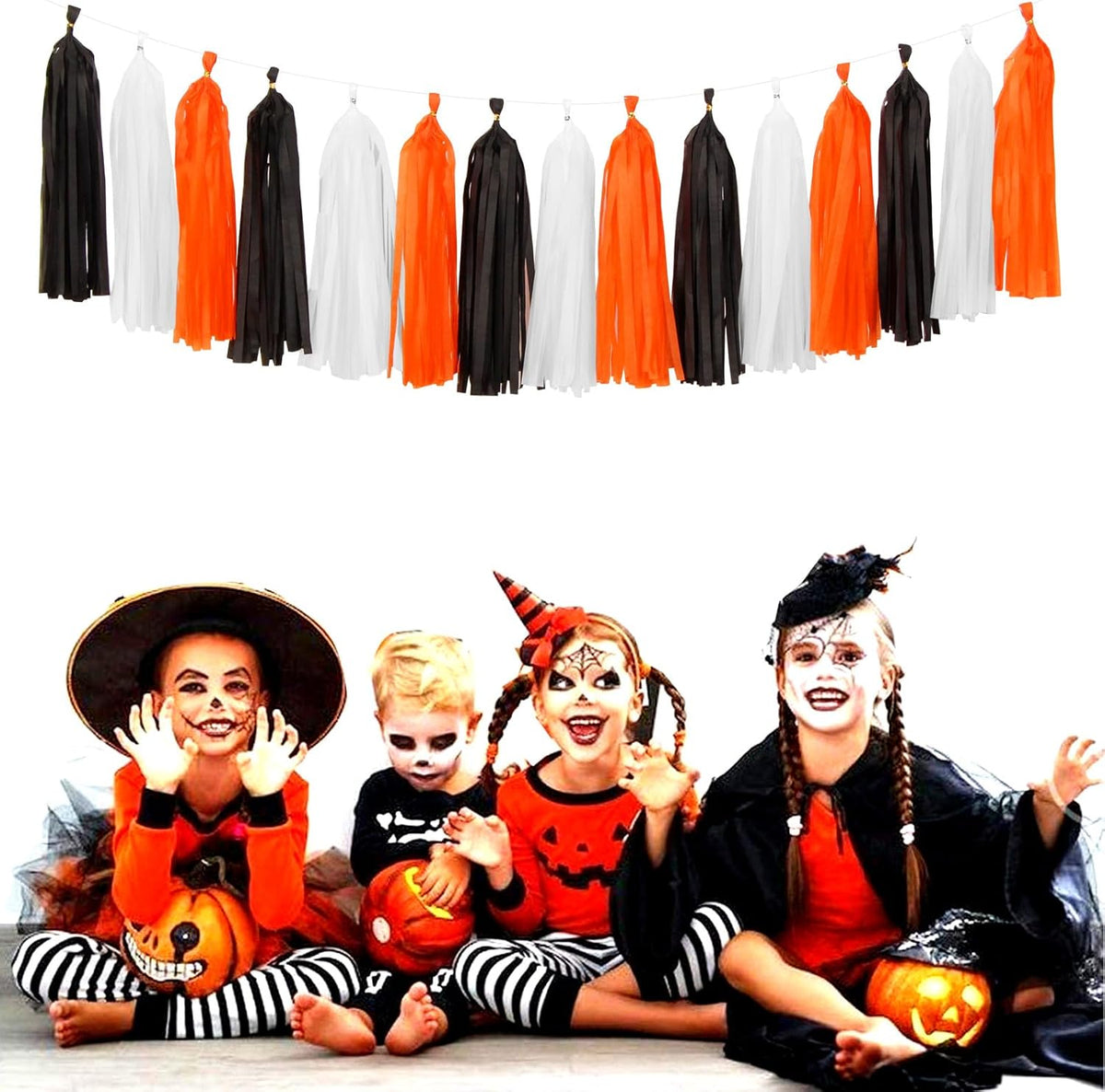 Black-White Orange Halloween Party-Decorations Tassel-Garland - 15pcs Graduation 2025 Supplies