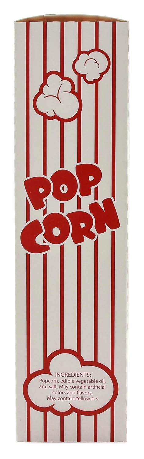 Snappy 3J Red & White Striped Close Top Popcorn Boxes for Movie Night Supplies, Popcorn Boxes Bulk