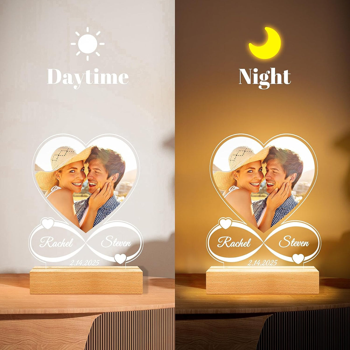 Custom Picture Frames with Photo, Customized Photo Frame with Night Light, Personalized Picture