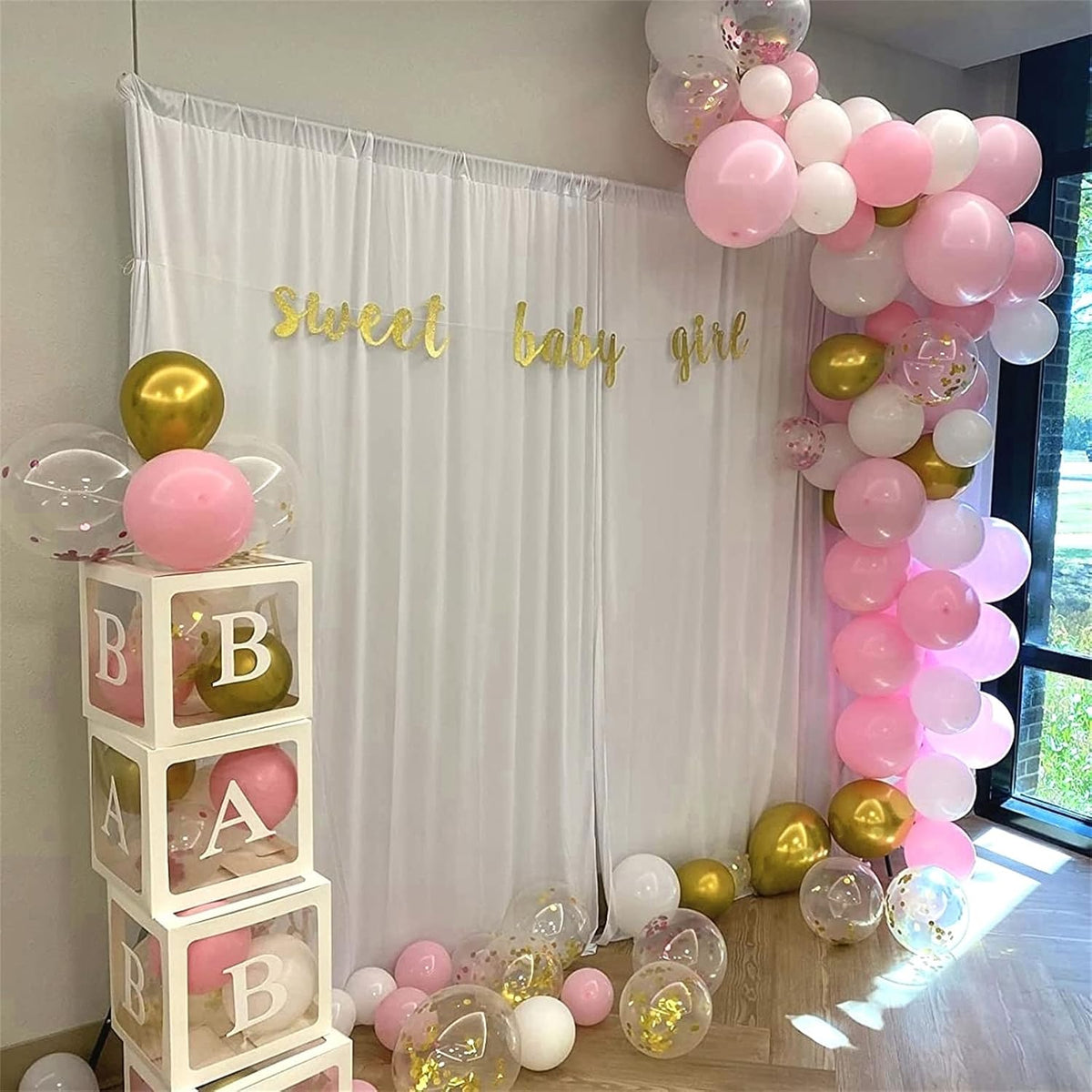 Balloons Pink White Gold, 12 Inch Pastel Pink Pearl White Metallic Chrome Gold Confetti Latex