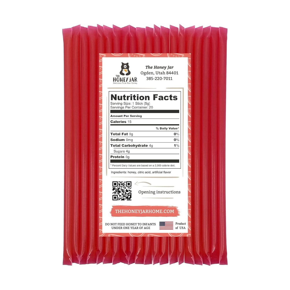 The Honey Jar Watermelon Flavored Honey Sticks - Pure Honey Straws For Tea, Coffee, or a Healthy