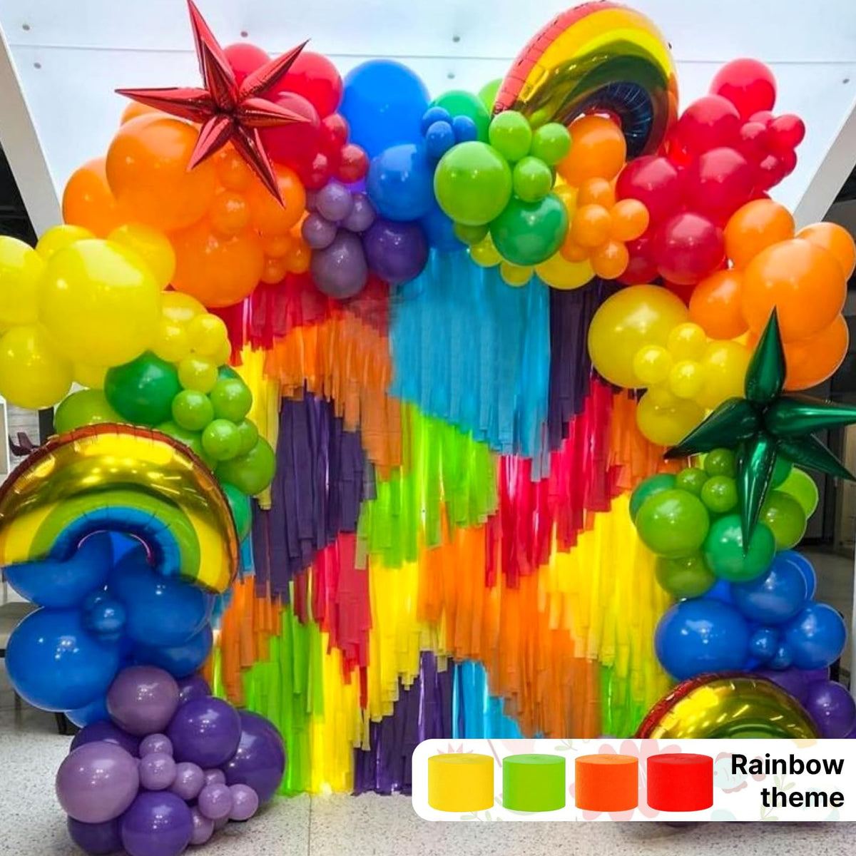 PartyWoo Rainbow Crepe Paper Streamers 8pcs 656 FT Rainbow Streamers