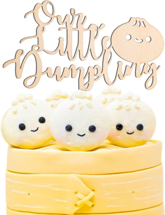 Little Dumpling Wood Cake Topper - Baby Shower Party Decor, Dumpling Themed Party Supplies