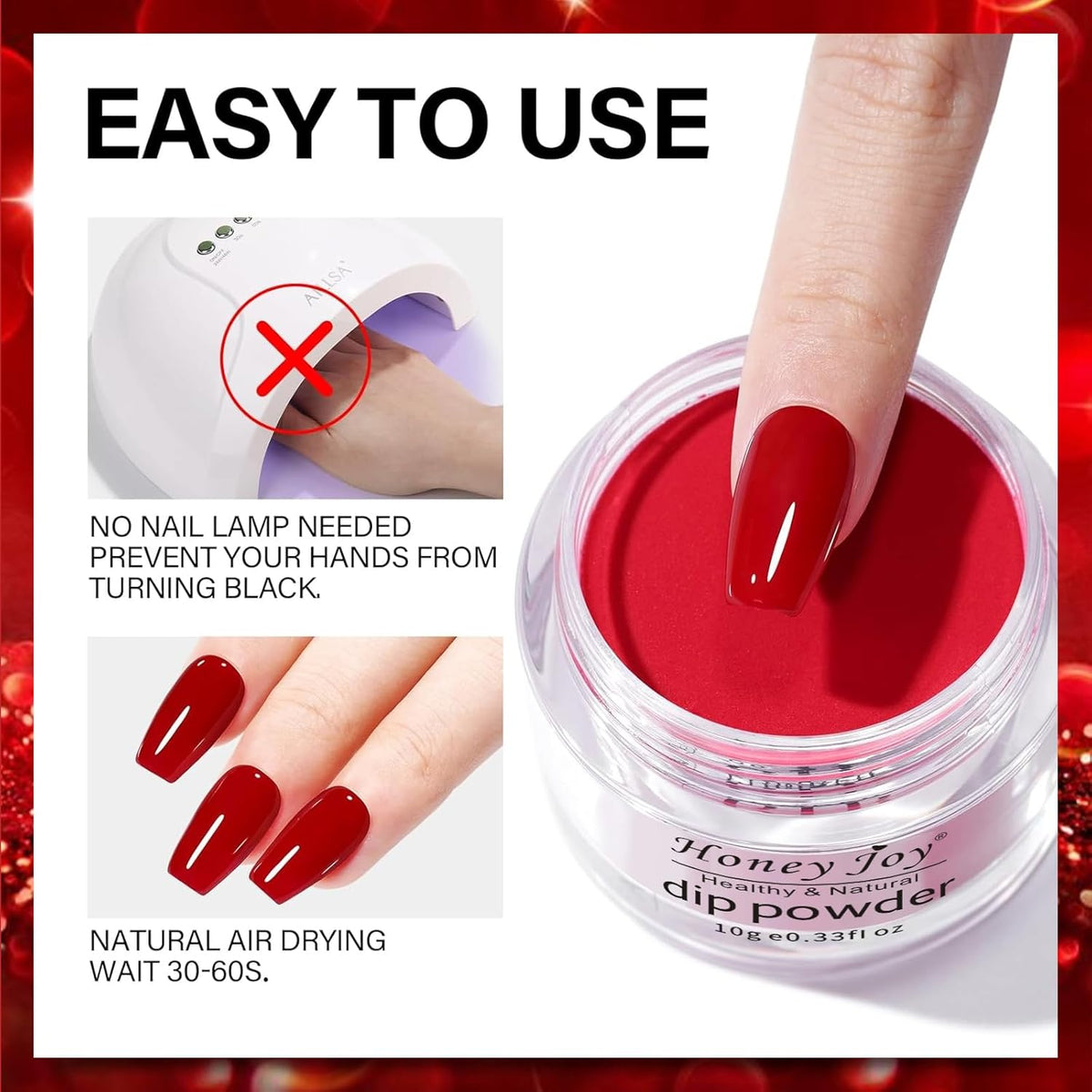 Dip Powder Set, Honey Joy 6 Colors Classic Red Collection Glitter Dipping Powder Set Nail Art