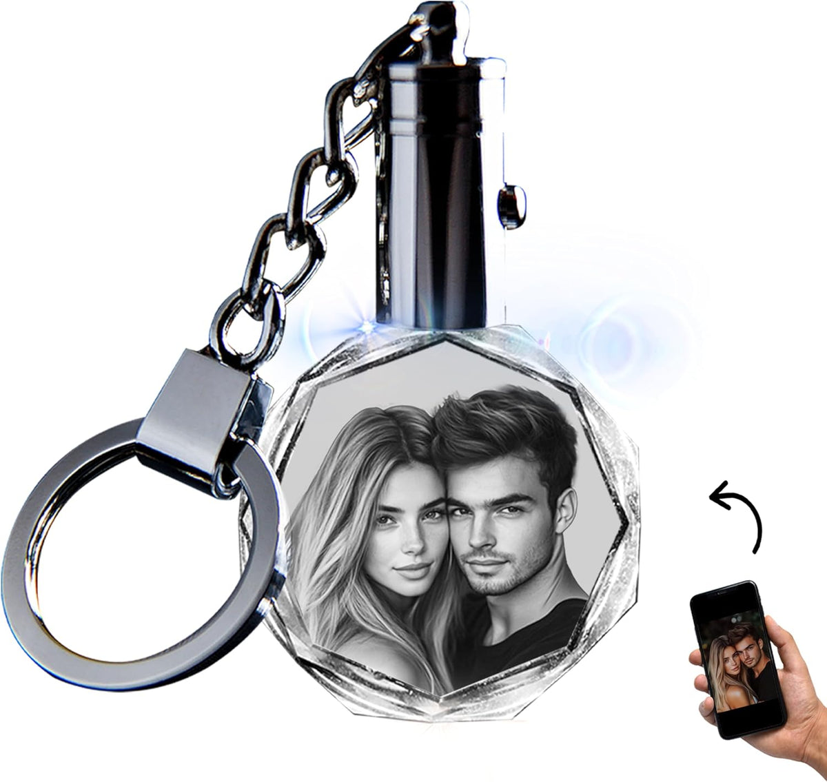 3D innovation Personalized Crystal Keychain Photo with LED Light Custom Laser Etched Key Chain