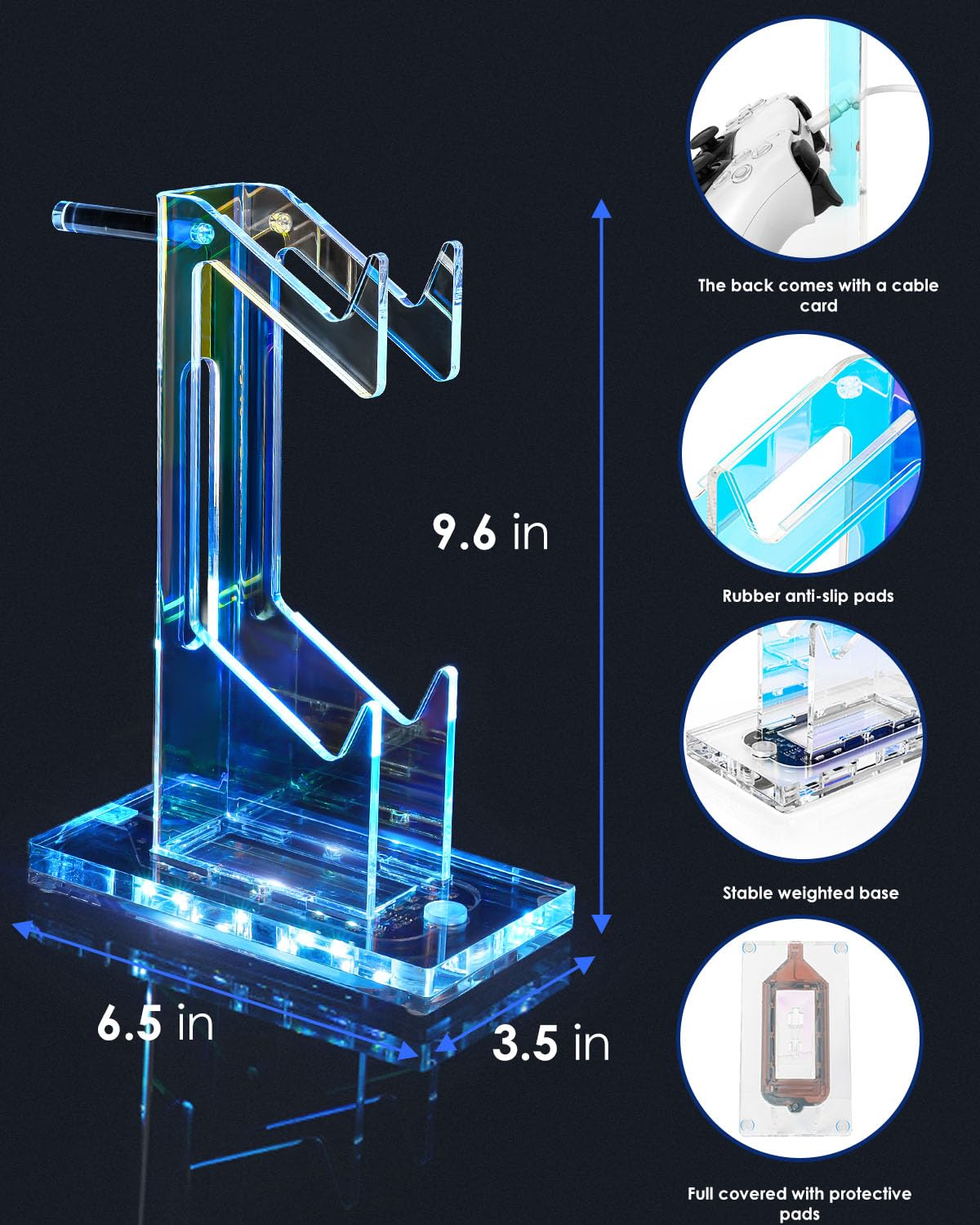 OAPRIRE Headset and Controller Stand with Lights, 2 Tier Acrylic Game Controller Holder, Controller