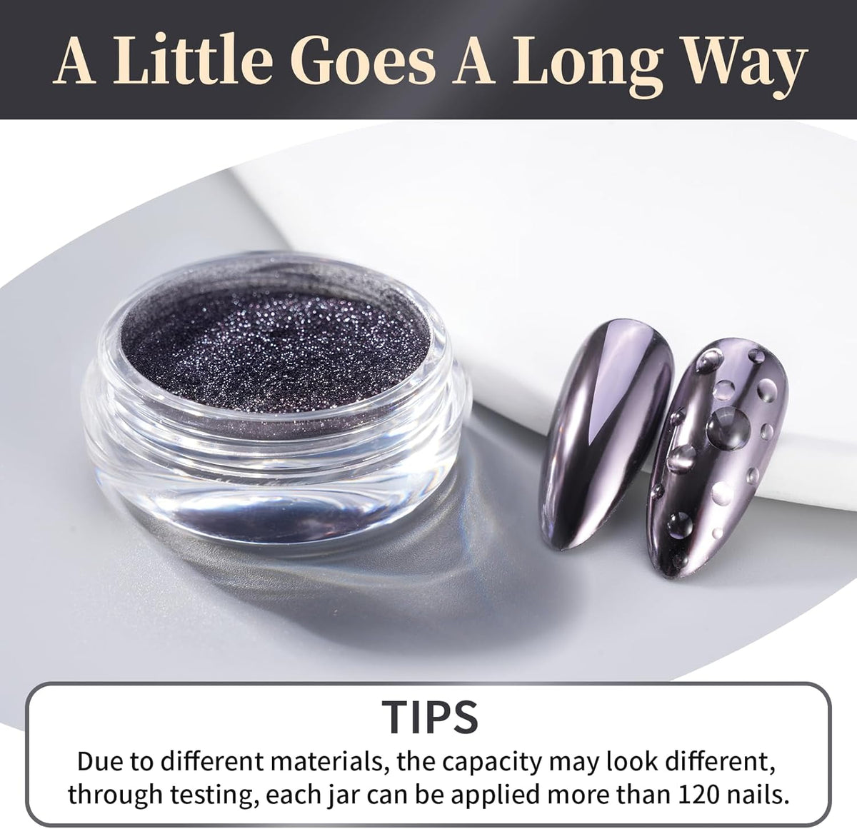 Pretty Diva Chrome Nail Powder - Silvery Black Mirror Effect Chrome Nail Powder, Premium Metallic