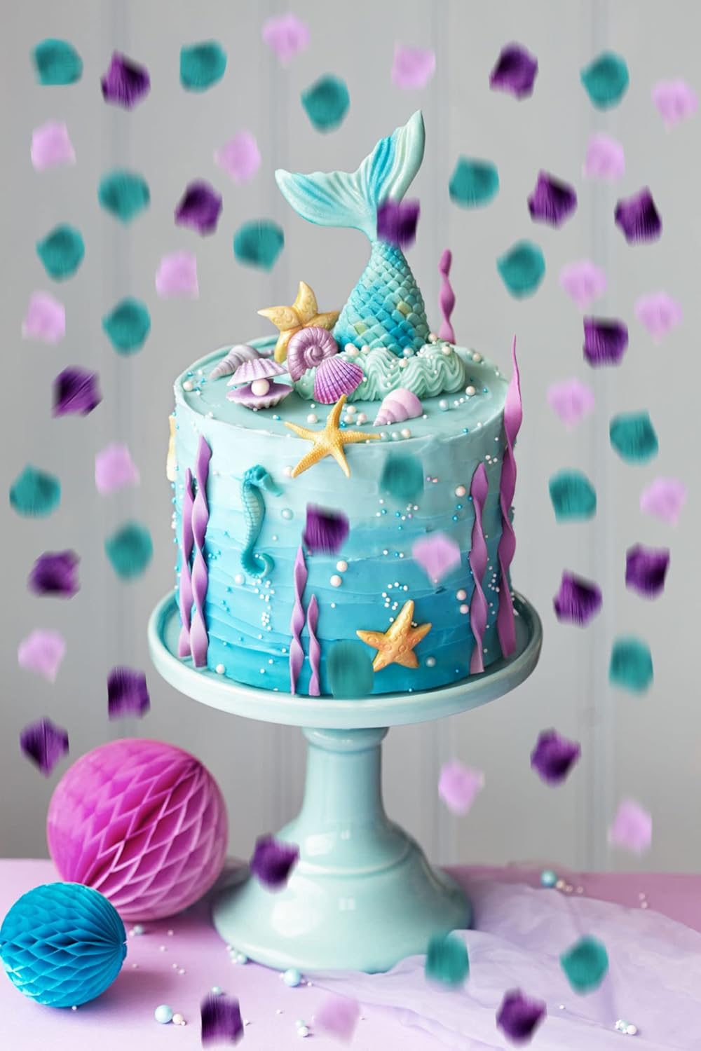 900 Pack Purple Lavender Turquoise Teal Flower Rose Petals Mermaid Party Wedding Cake Table