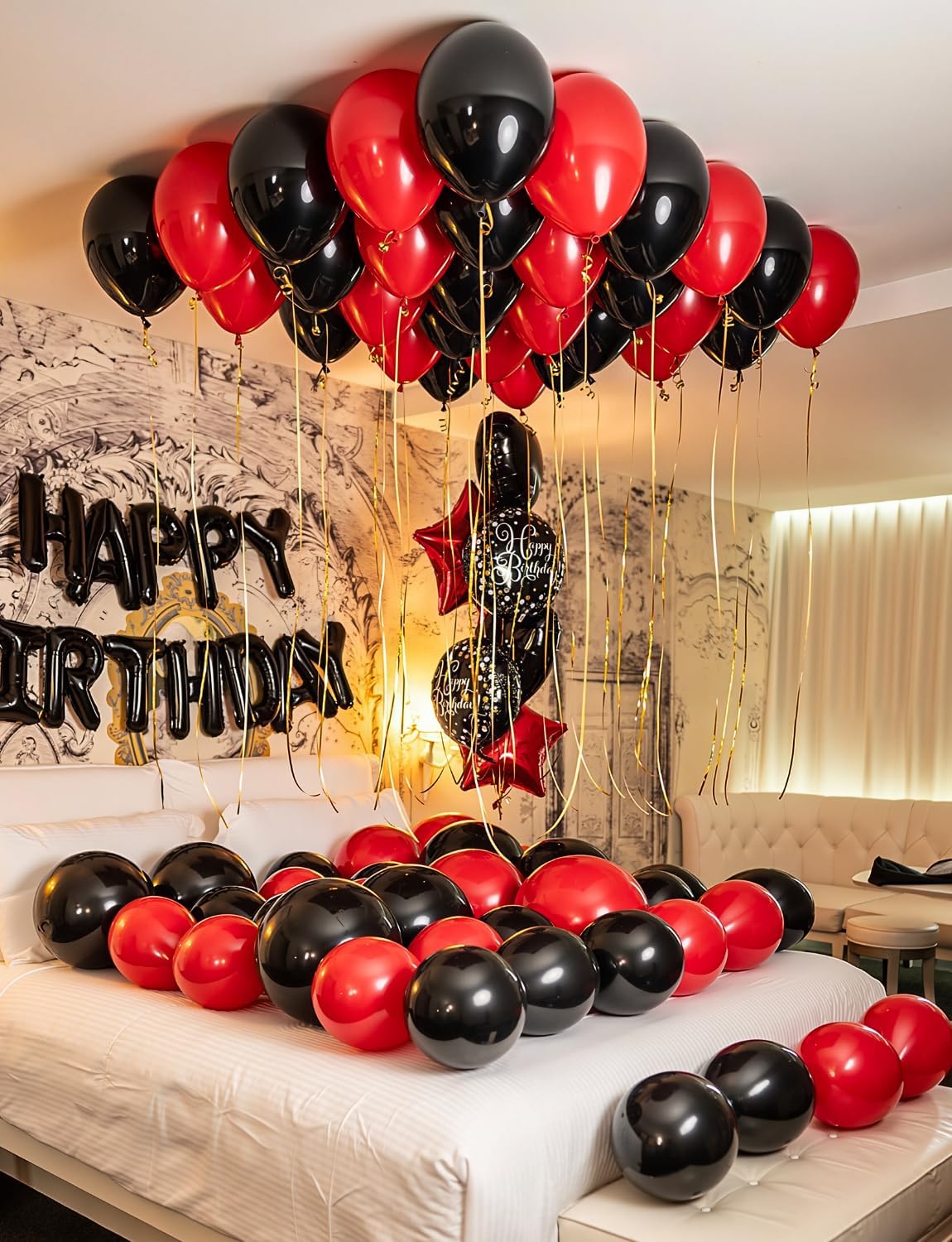 Red and Black Balloons - 12 Inch Red Black Latex Balloons Glitter Confetti Balloon Party Balloon