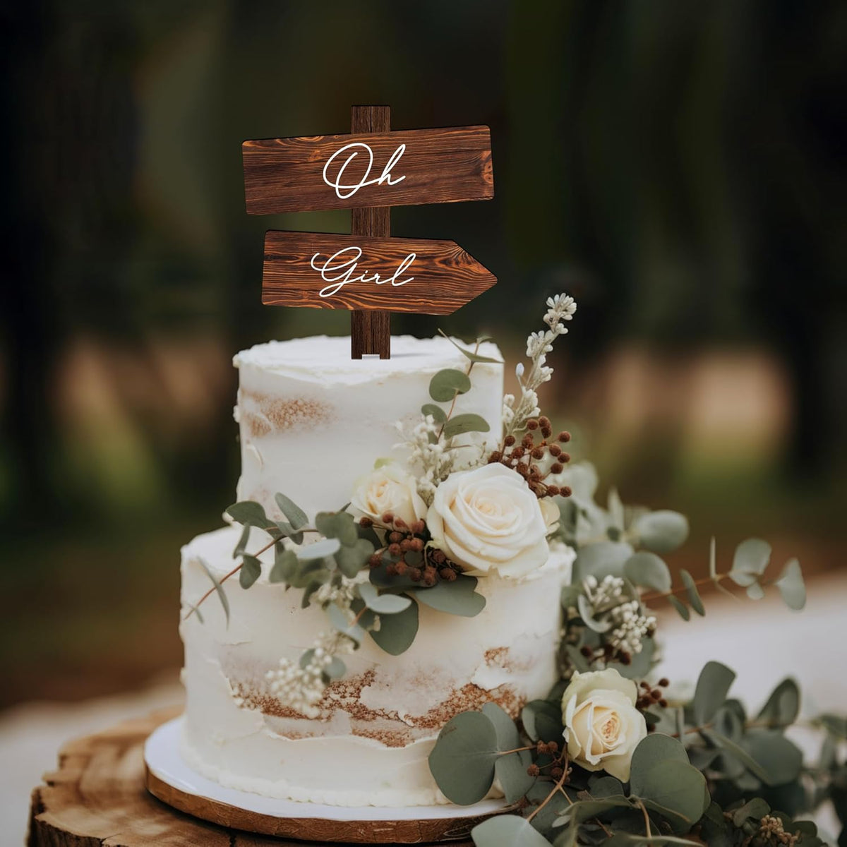 Rustic Oh Girl Cake Topper in Wood Baby Shower Gender Reveal Party Cake Decoration