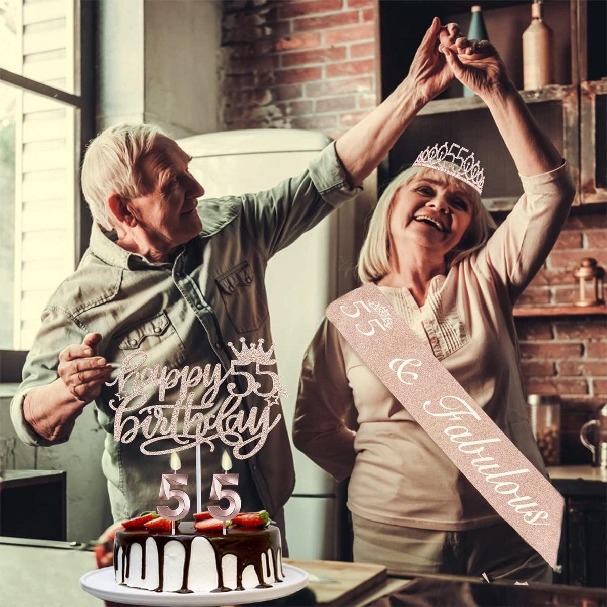 55 Birthday Decorations for Women Including Sash, Tiara, Numeral Candles and Cake Topper, 55th