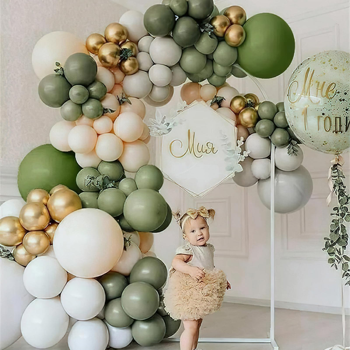 PartyWoo Sage Green Balloon Arch Kit 142pcs Dusty Boho Green Balloons