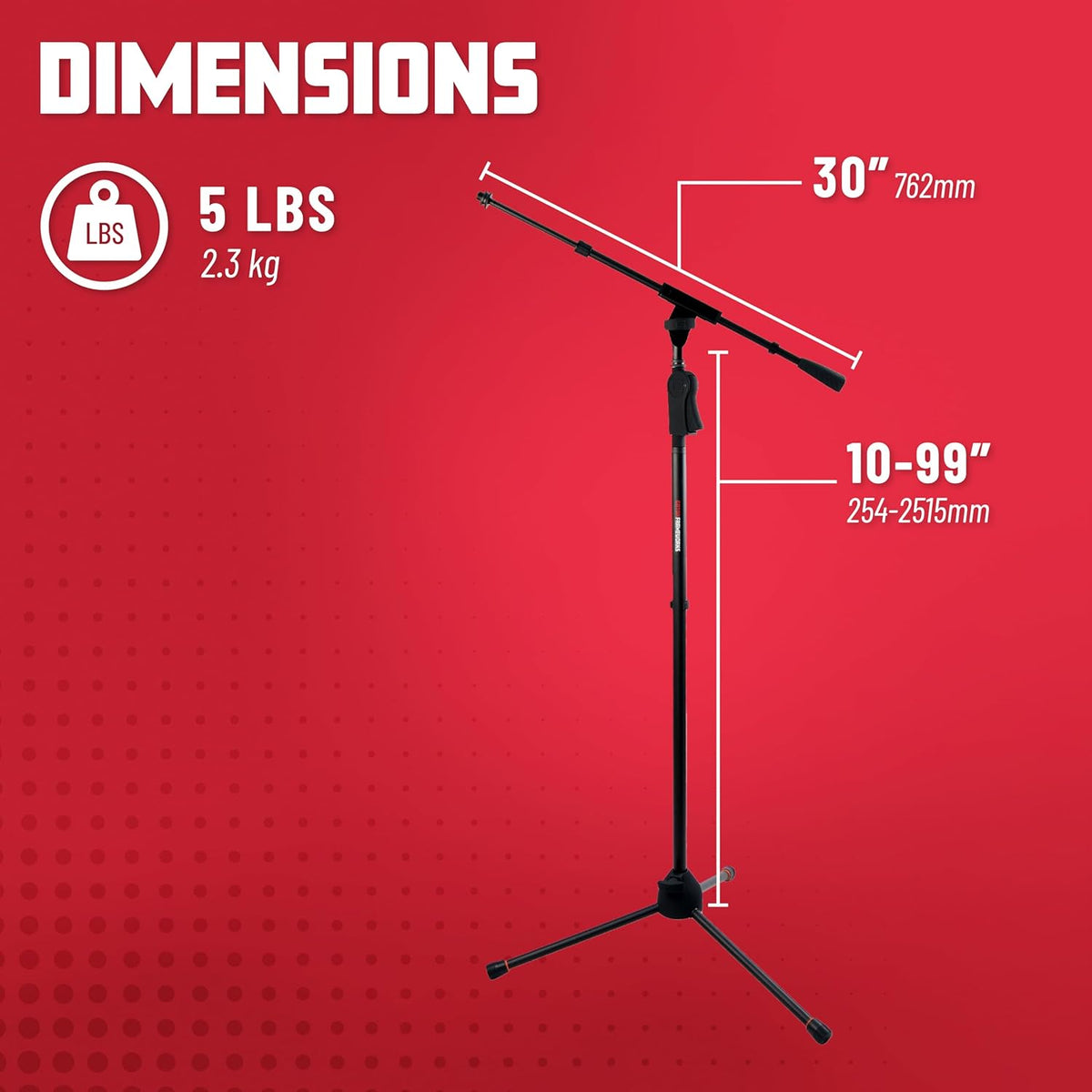 Gator Frameworks Deluxe Tripod Microphone Stand with Clutch Height Adjustment and Telescopic Boom