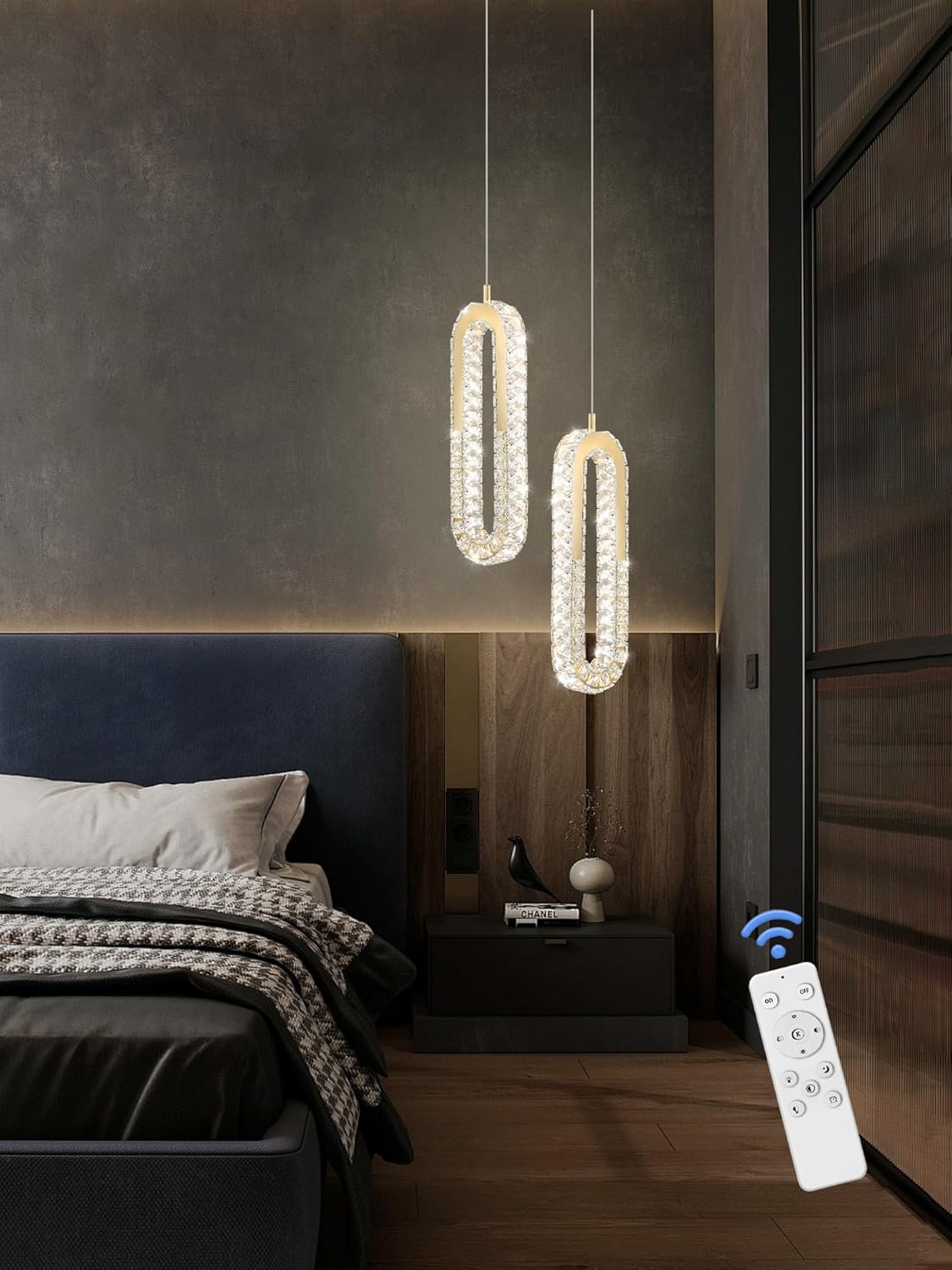 1-Ring Chandelier Gold Modern Pendant Lighting LED Dimmable Hanging Crystal Chandelier for Kitchen