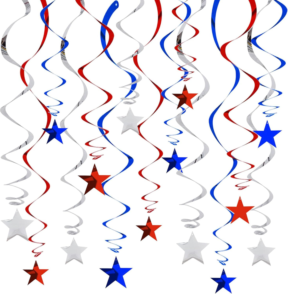 BEISHIDA Red Blue Silver Star Hanging Swirl Decorations,July 4th Hanging Party Supplies for July