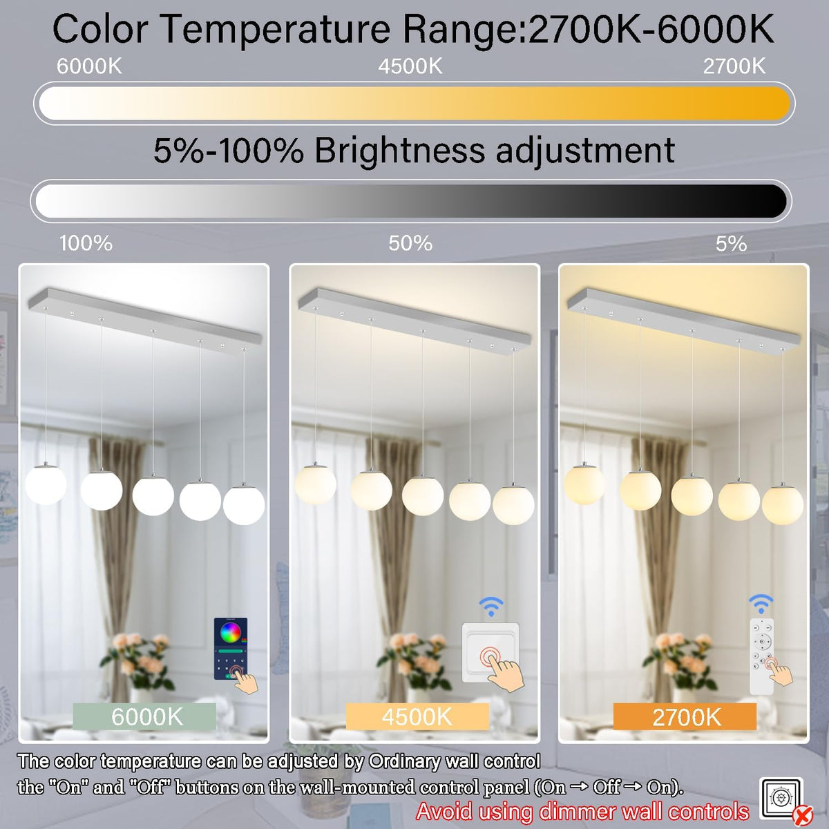 5-Lights Globe Pendant Light for Kitchen Island H 98" Silver Rectangle Chandelier Milk White Glass