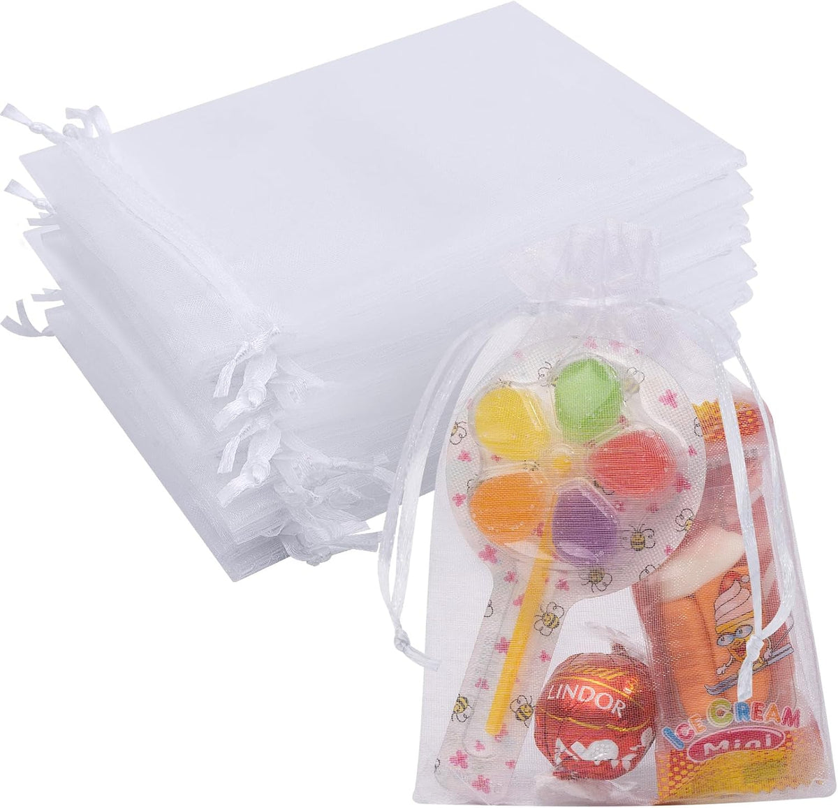 50 Pcs White Organza Bags 4x6 Inch Small Mesh Bags Drawstring Small Gift Bags Goodie Bags for