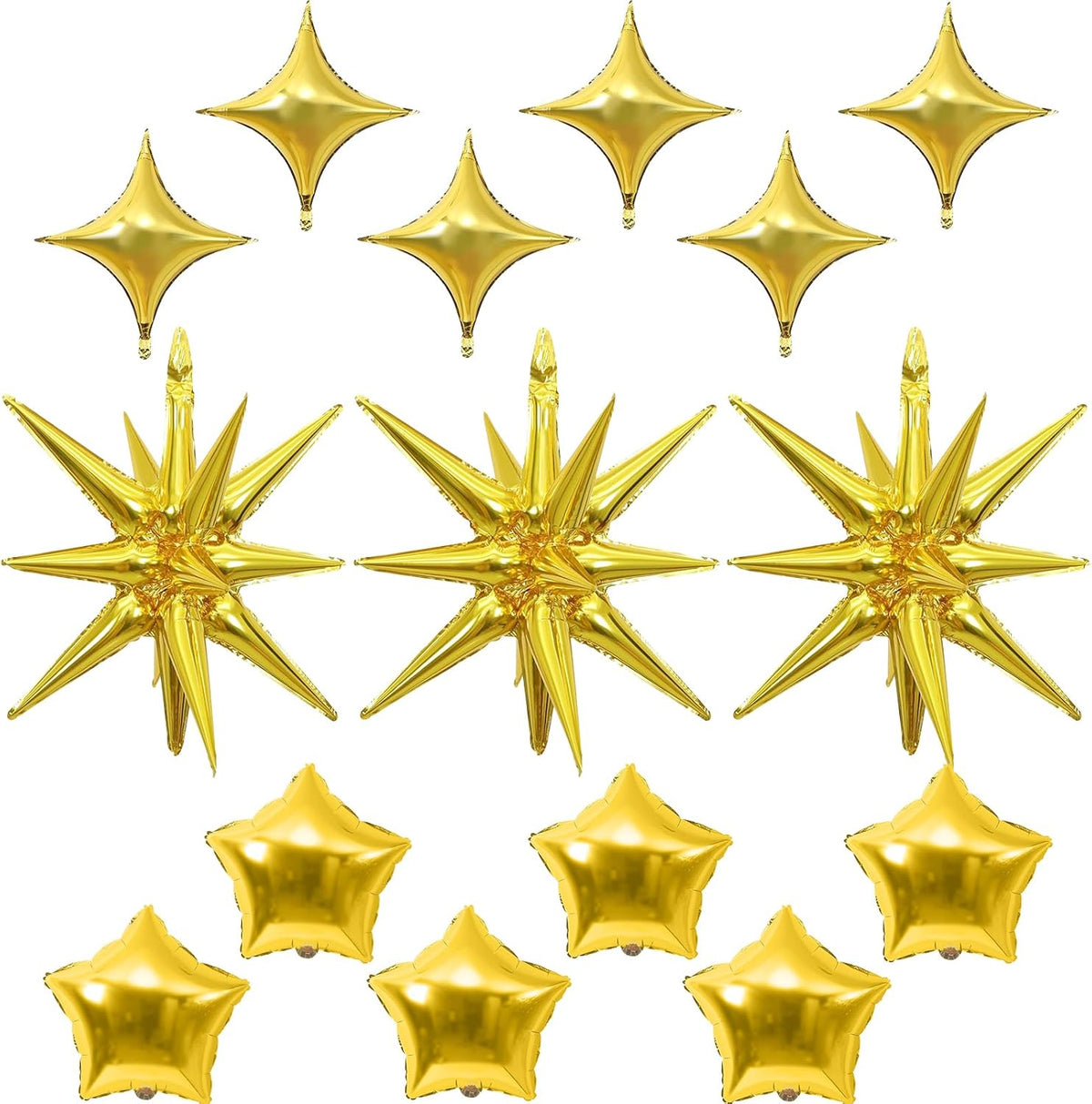 Gold Star Balloons, 22in Large Star Balloons Foil 10in 4-Pointed & Gold Pentagram Balloon for