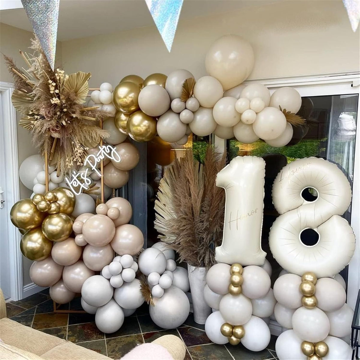 40 Inch Cream Foil Balloon Number 8, Giant Self Inflating Beige Number Balloons 0-9 for Men Women