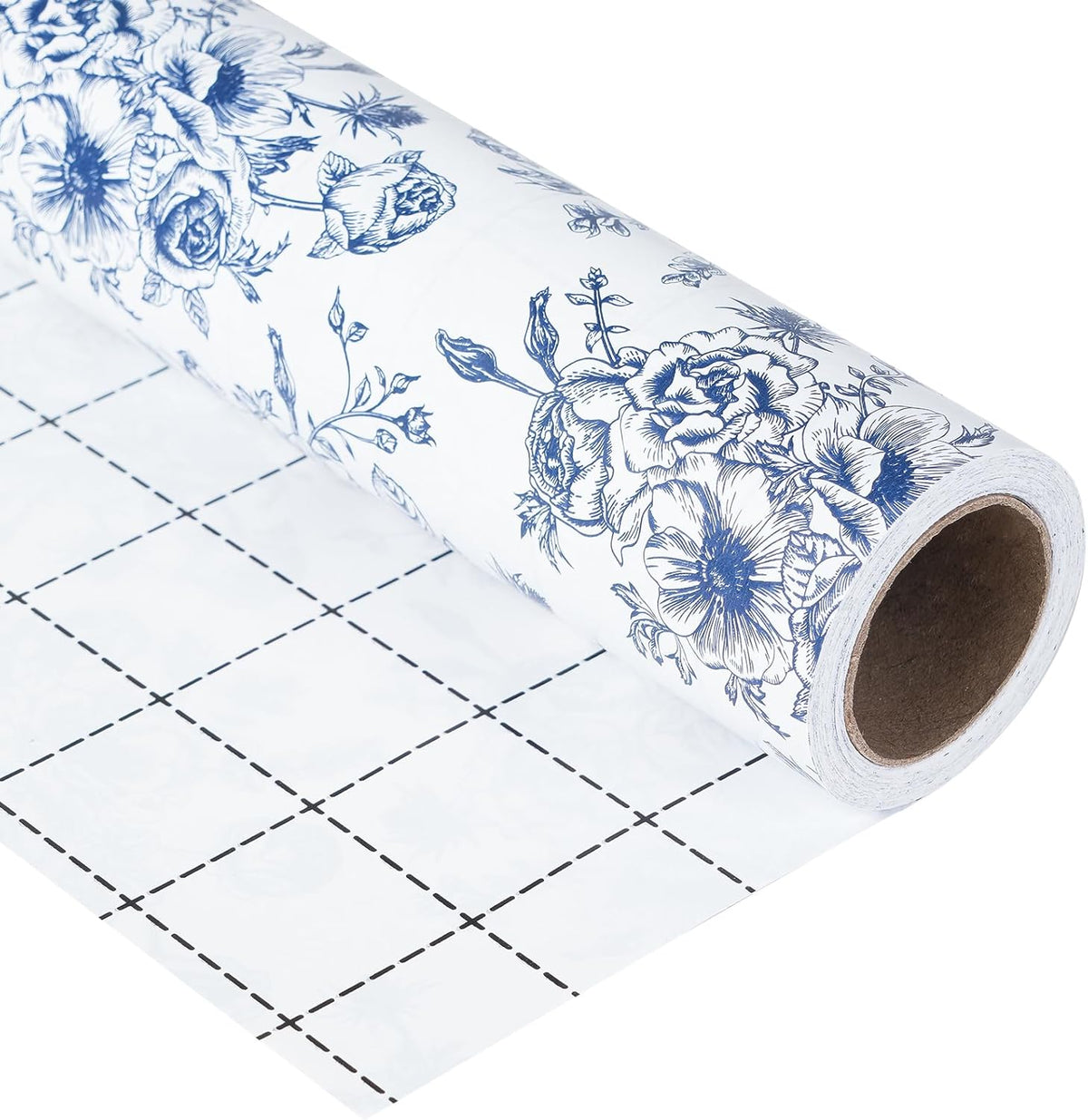 Ulmasinn Blue Floral Wrapping Paper Roll - 17 Inches x 33 Feet - Vintage Toile Blue Floral Design