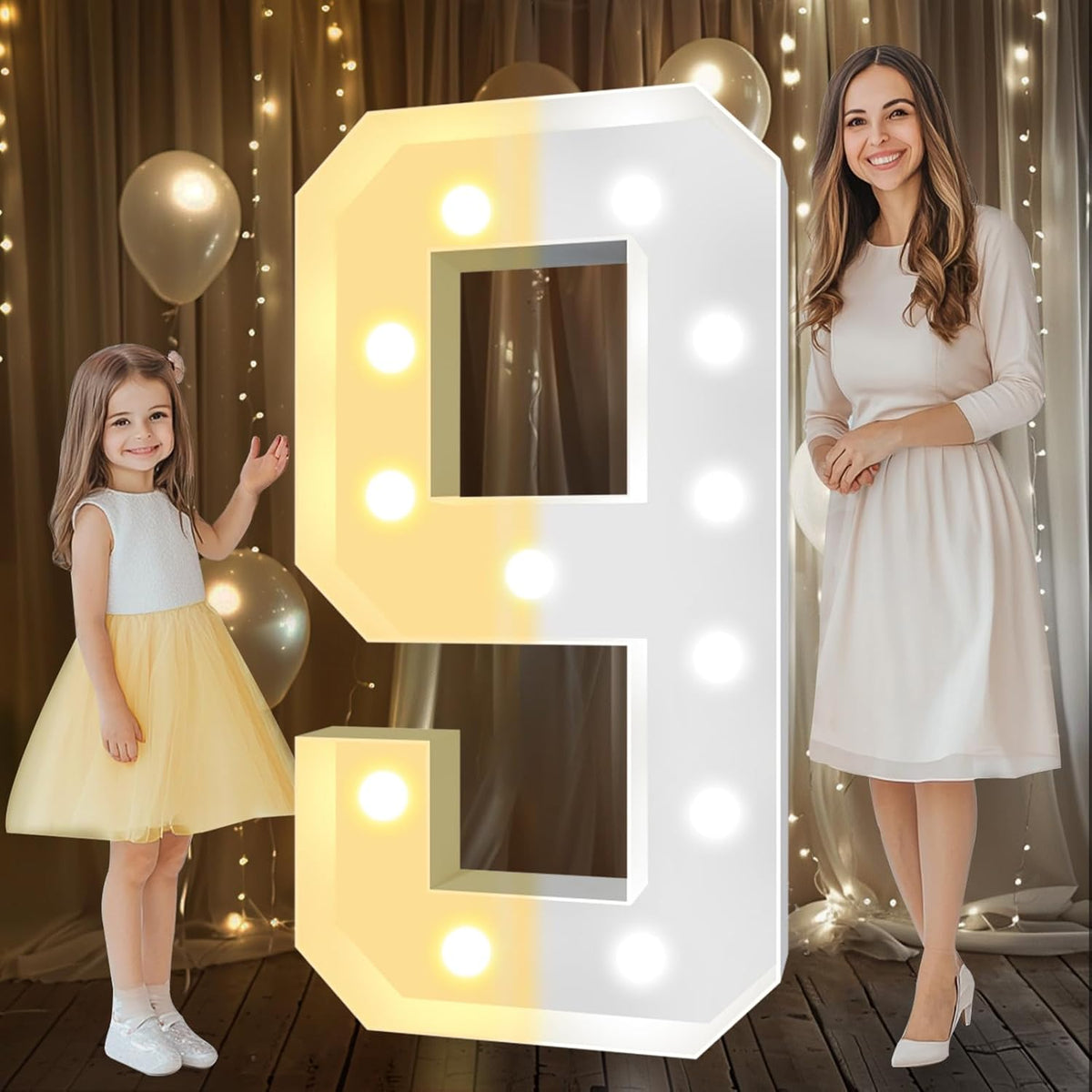 Pooqla 4 FT Light Up Marquee Numbers, Cool White and Warm White LED Large Lighted Marquee Numbers