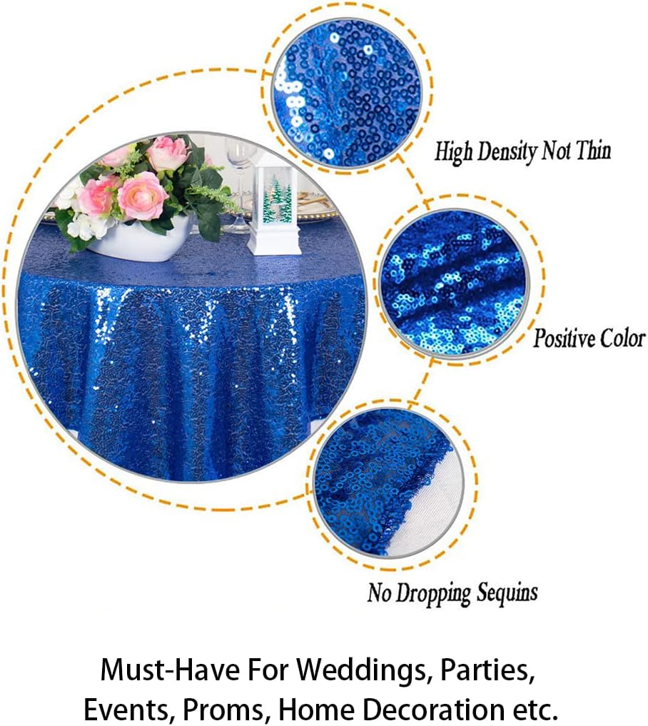 ShinyBeauty Royal Blue Table Cloths for Party 2 Packs, 72X72 Inch Sequin Table Cloth Square Shimmer