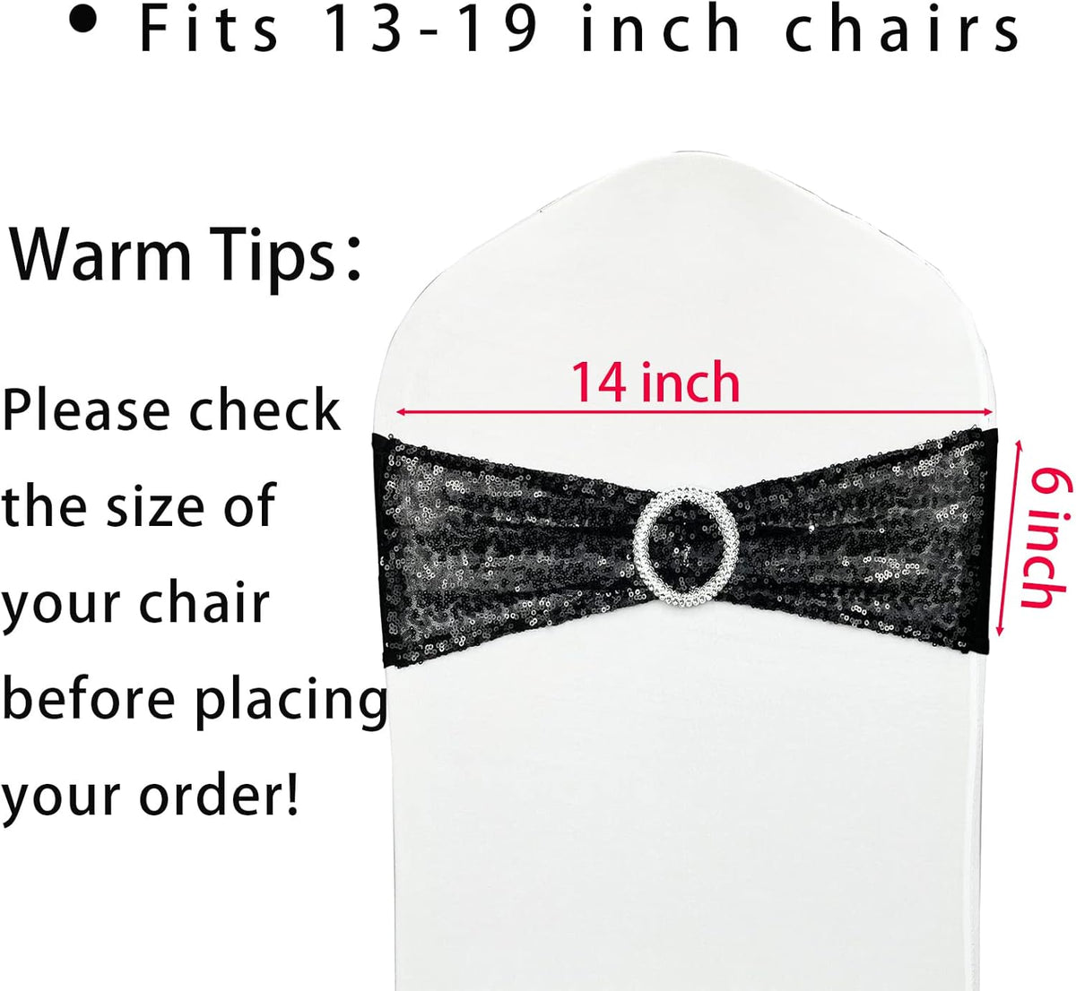 100 Pcs Chair Sashes Sequin Stretch Chair Bands Spandex Polyester Bows for Party Hotel Wedding