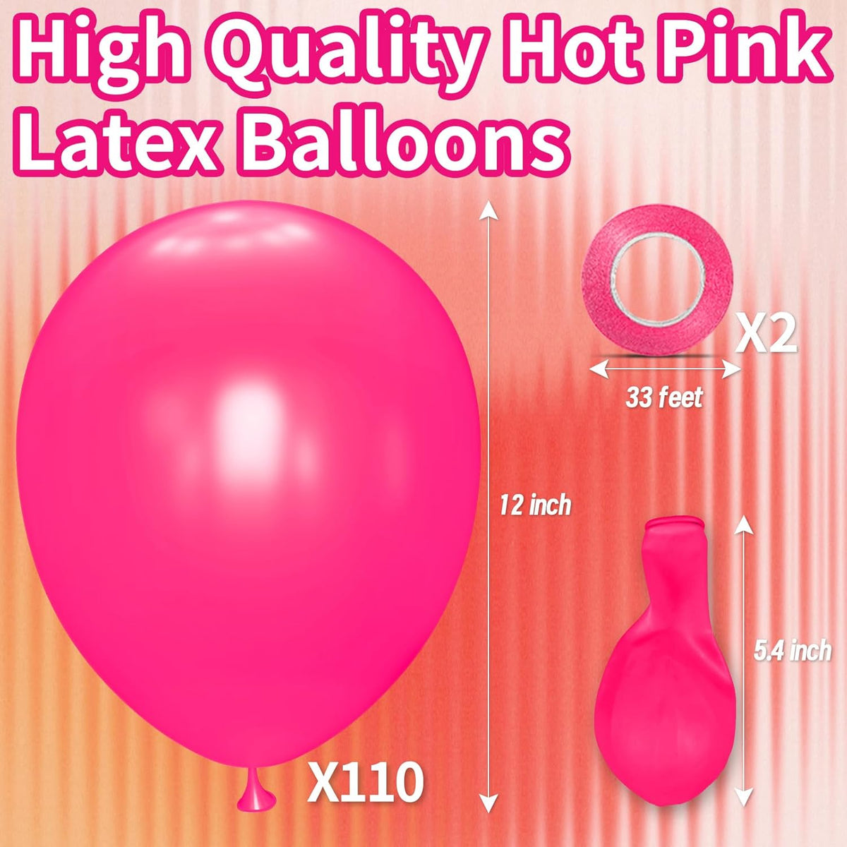 KAWKALSH Hot Pink Balloon 12 Inch, 110pcs Latex Party Balloons Helium Bright Color for Birthday