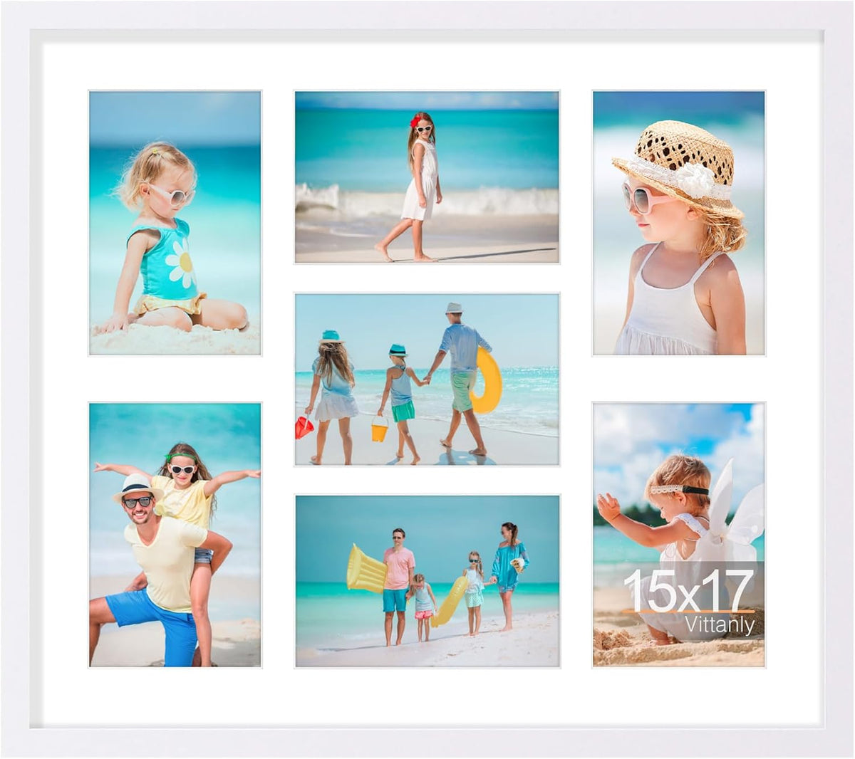 Vittanly 15x17 Collage Picture Frame, Displays 7Pcs 4x6 Pictures with Mat, Picture Frames Collage