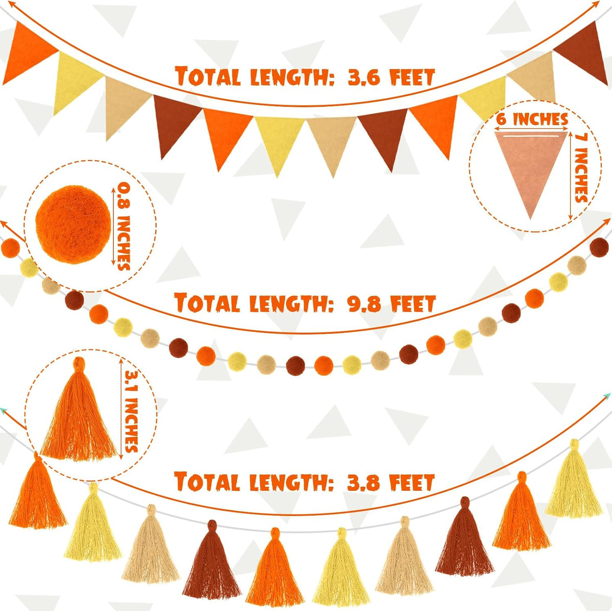 Irenare 9.8 ft Pom Pom Garland Felt Colorful Tassel Banner Christmas Party Pompoms Garland