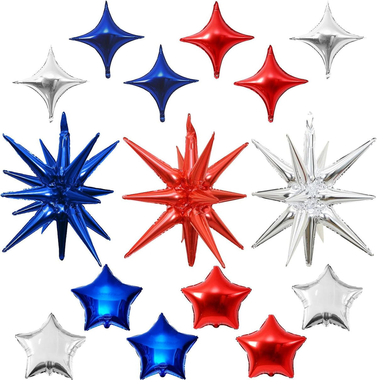 Star Balloons, 22in Red White and Blue Star Balloons Foil 10in 4-Pointed & Pentagram Balloon for