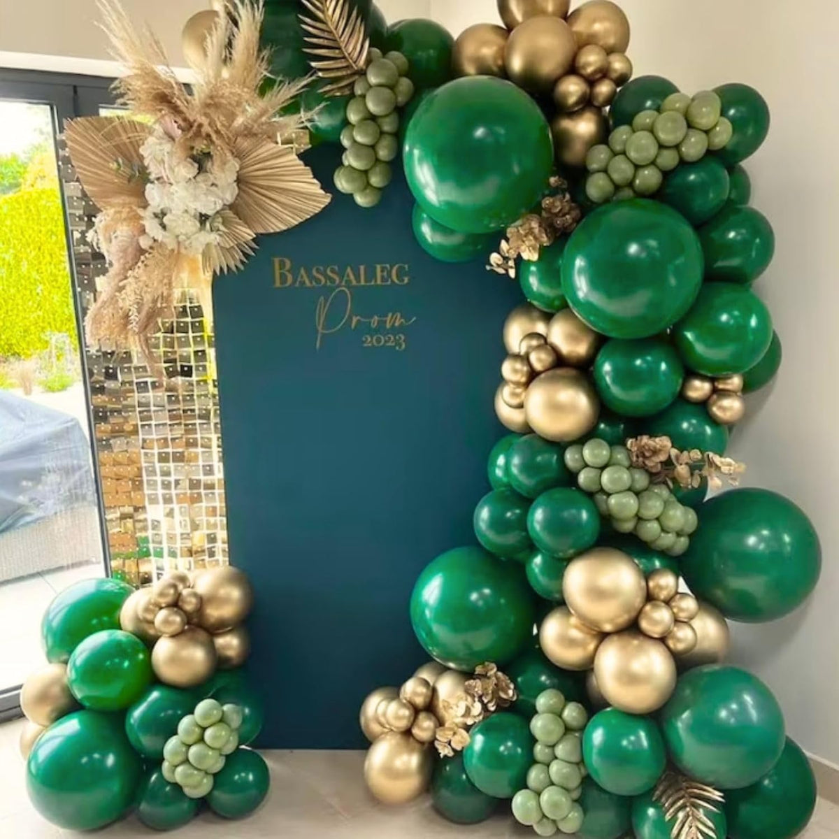 Green and Gold Balloons, 60Pcs Dark Green Gold Balloons, 12 Inch Metallic Gold Latex Balloons Green