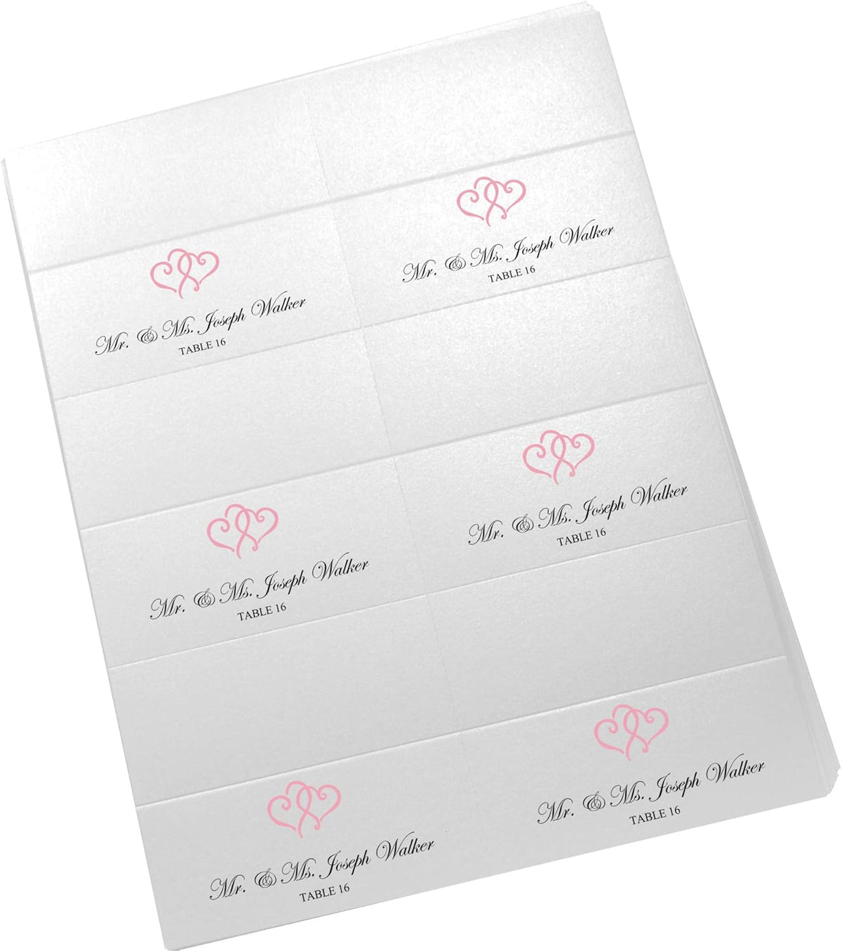 Linked Hearts Printable Place Cards, Pink (Choose Color), Set of 60 (10 Sheets), Laser & Inkjet