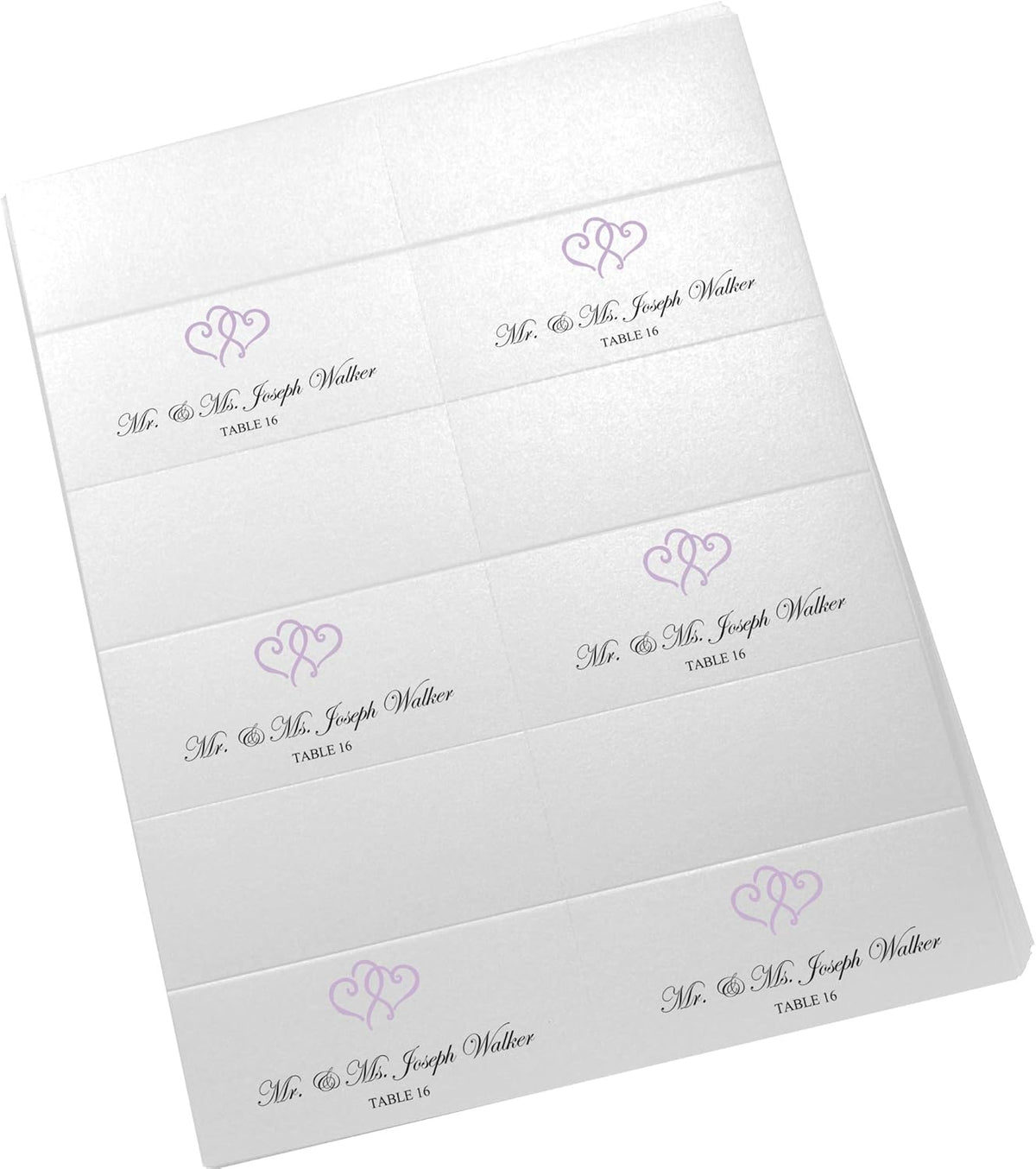 Linked Hearts Printable Place Cards, Lavender (Choose Color), Set of 150 (25 Sheets), Laser &