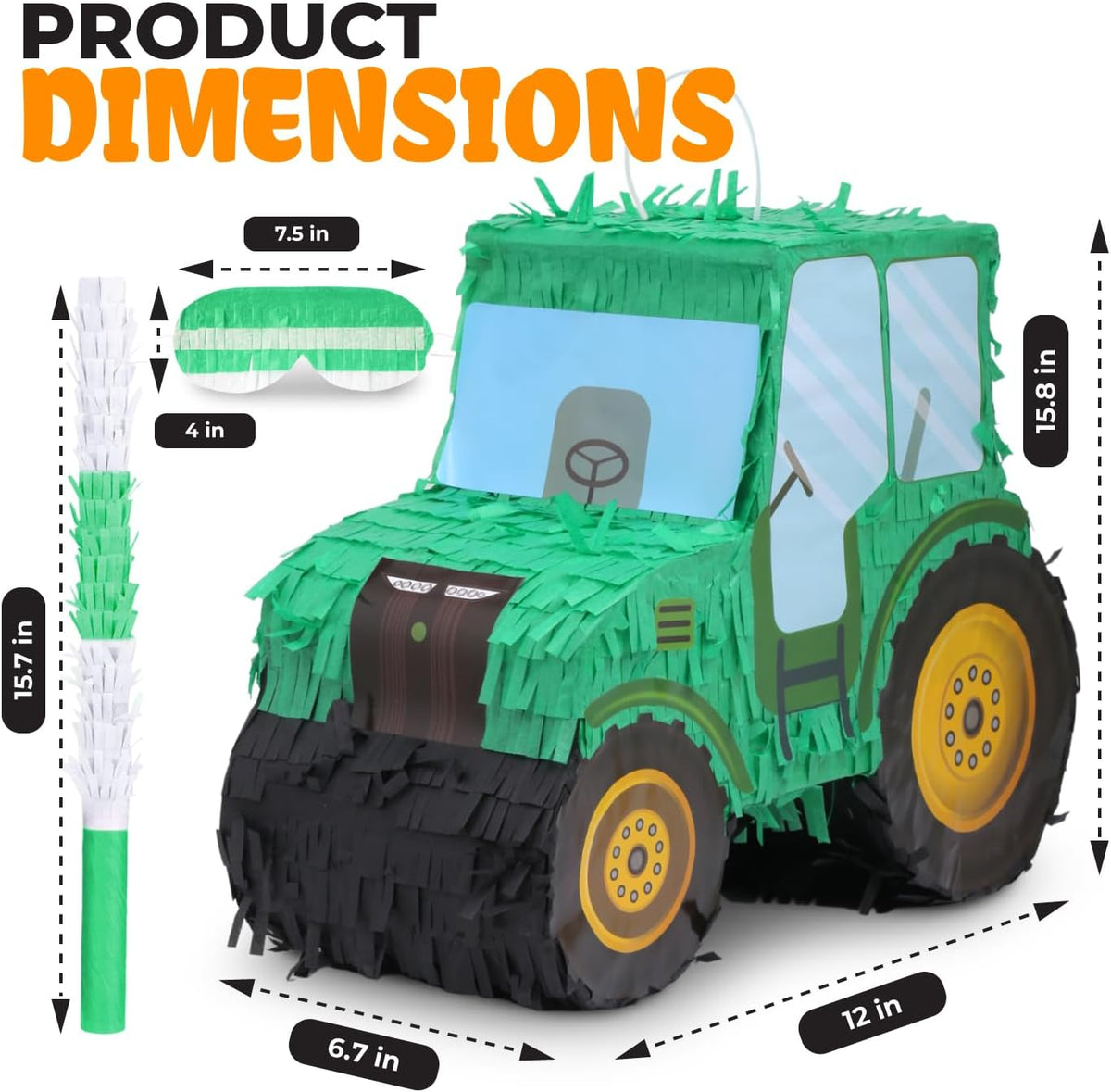 Tractor Pinata Bundle with a Blindfold and Bat(15.8 x 6.7 x 12 Inches), Kids Excavator Pinata for